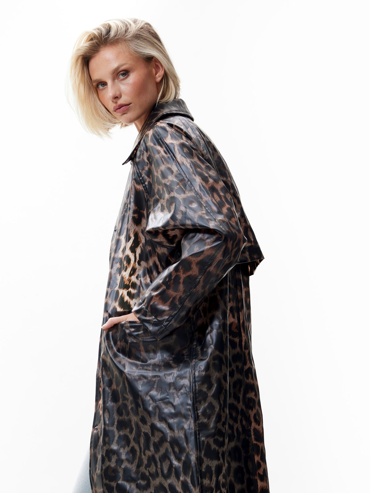Leopard Long raincoat - Grey Morn