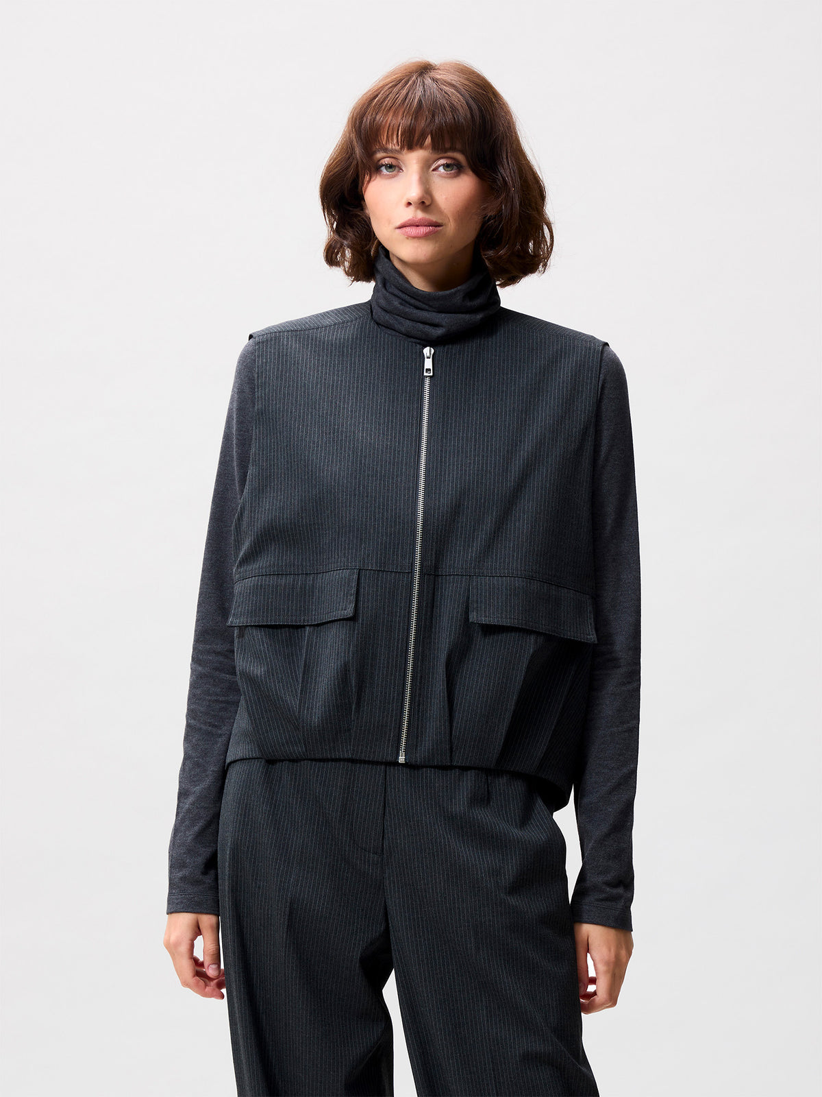 Bodywarmer Pinstripe - Dark Grey Melange