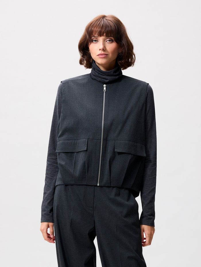 Bodywarmer Pinstripe - Dark Grey Melange