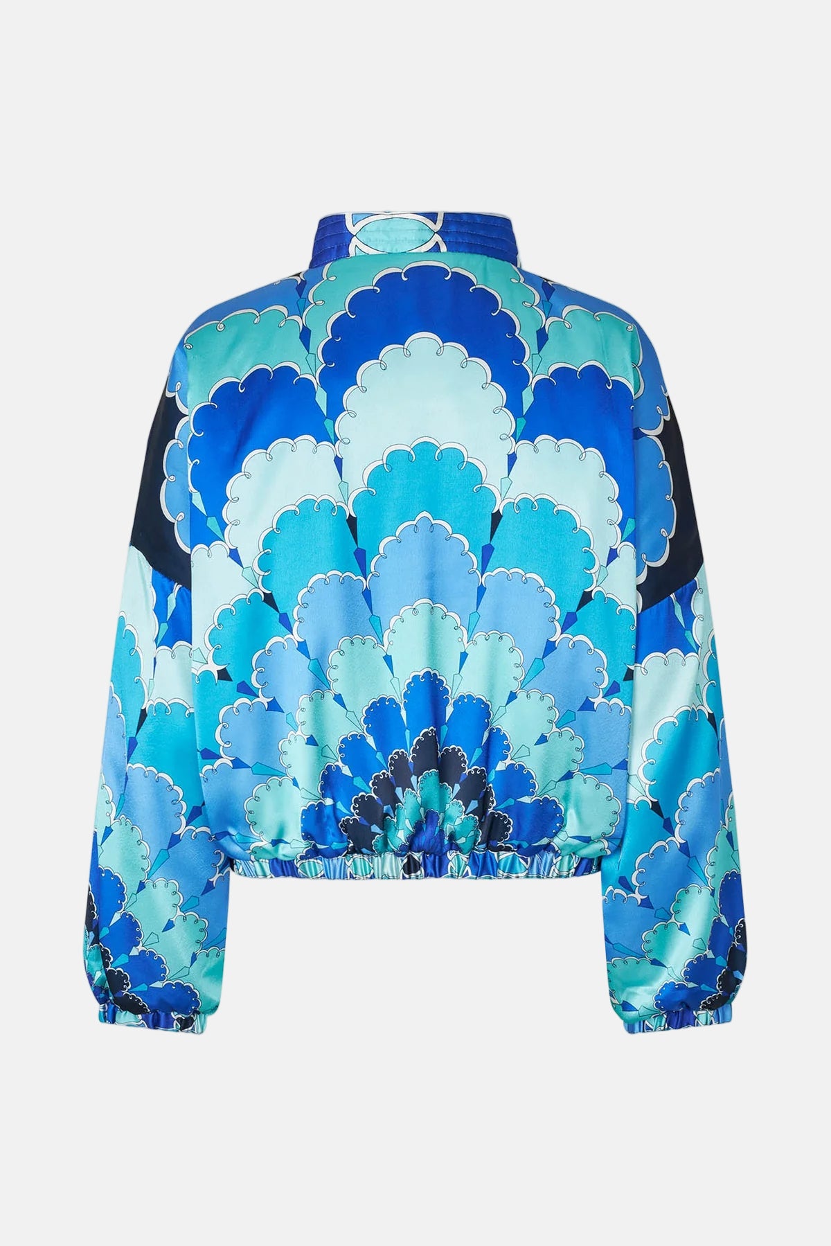 Blue and green patterned jacket on a white background