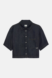 Blouse Short Sleeve Denim - donkerblauw