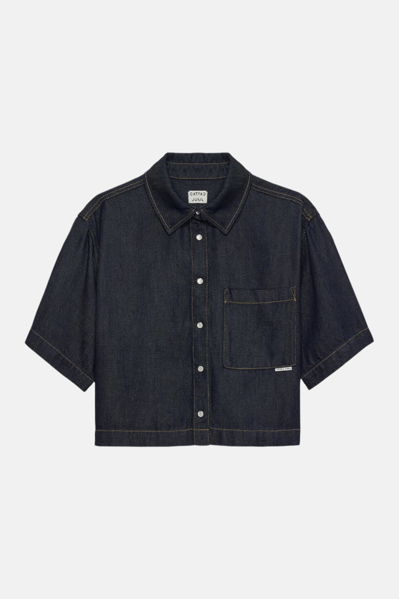 Blouse Short Sleeve Denim - donkerblauw