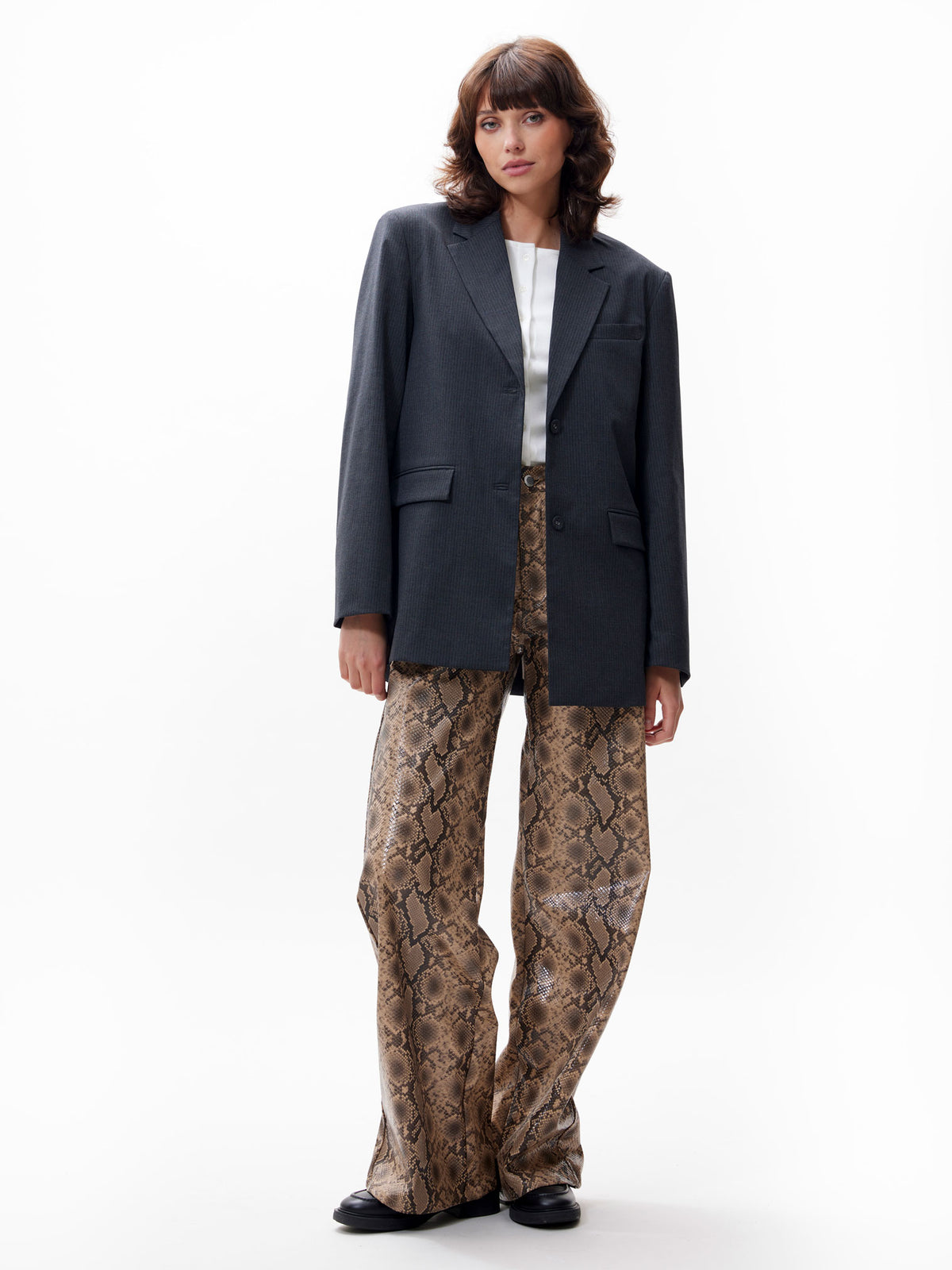 Blazer Pinstripe with back detail - Dark Grey Melange