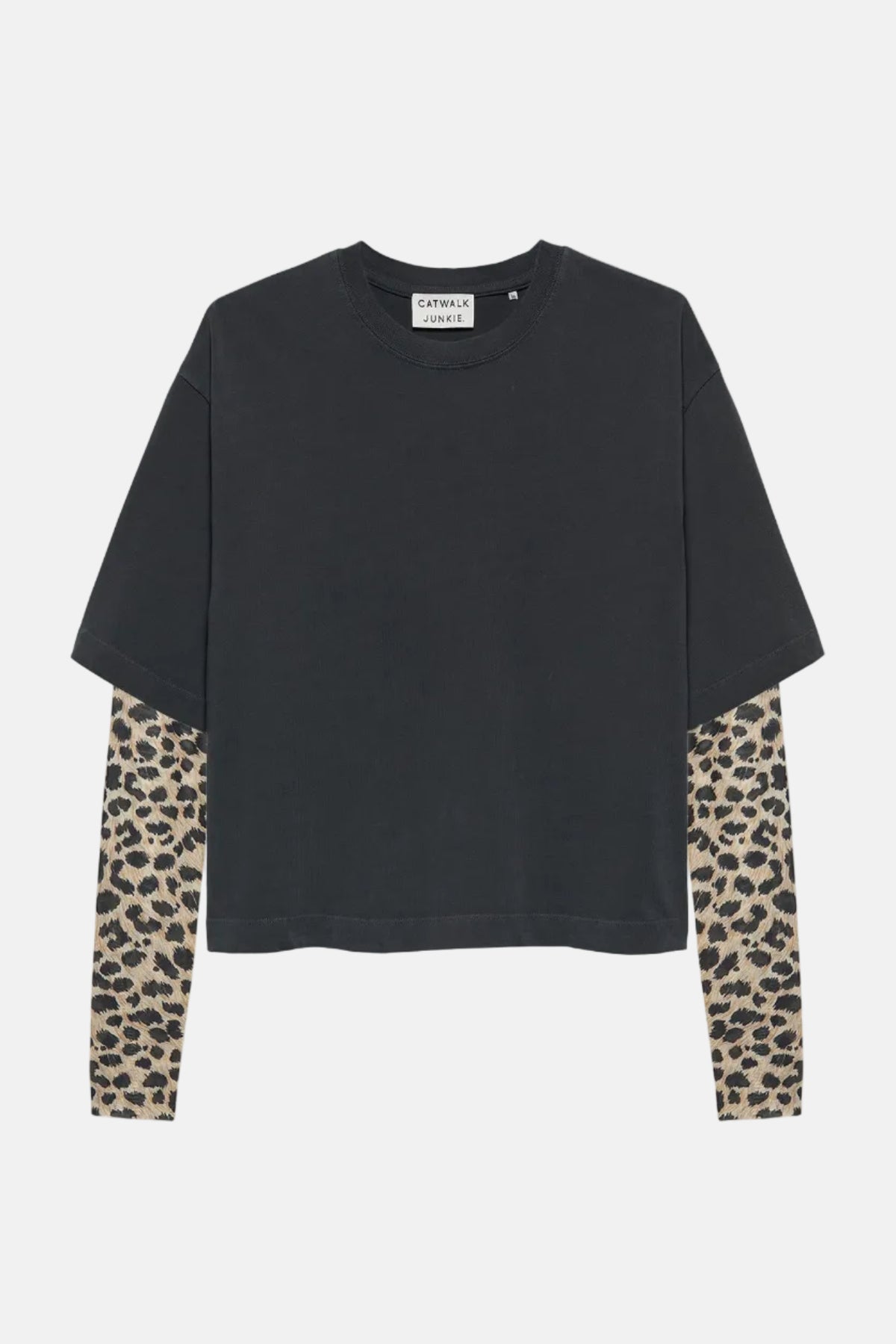 T-shirt Loose Fit With Mesh Sleeves - Dark Grey Leopard