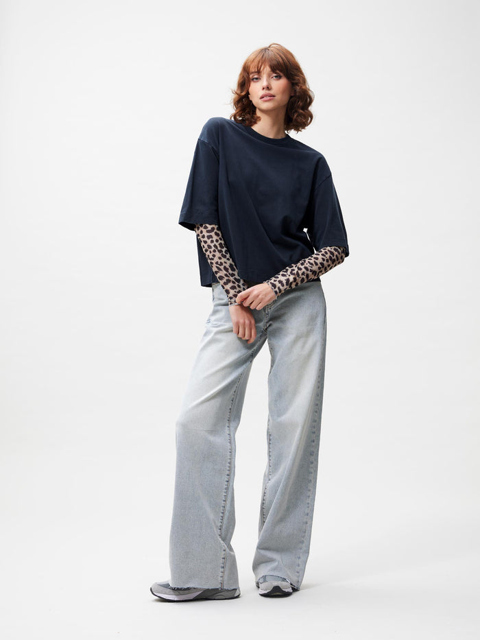 T-shirt Loose Fit With Mesh Sleeves - Dark Grey Leopard