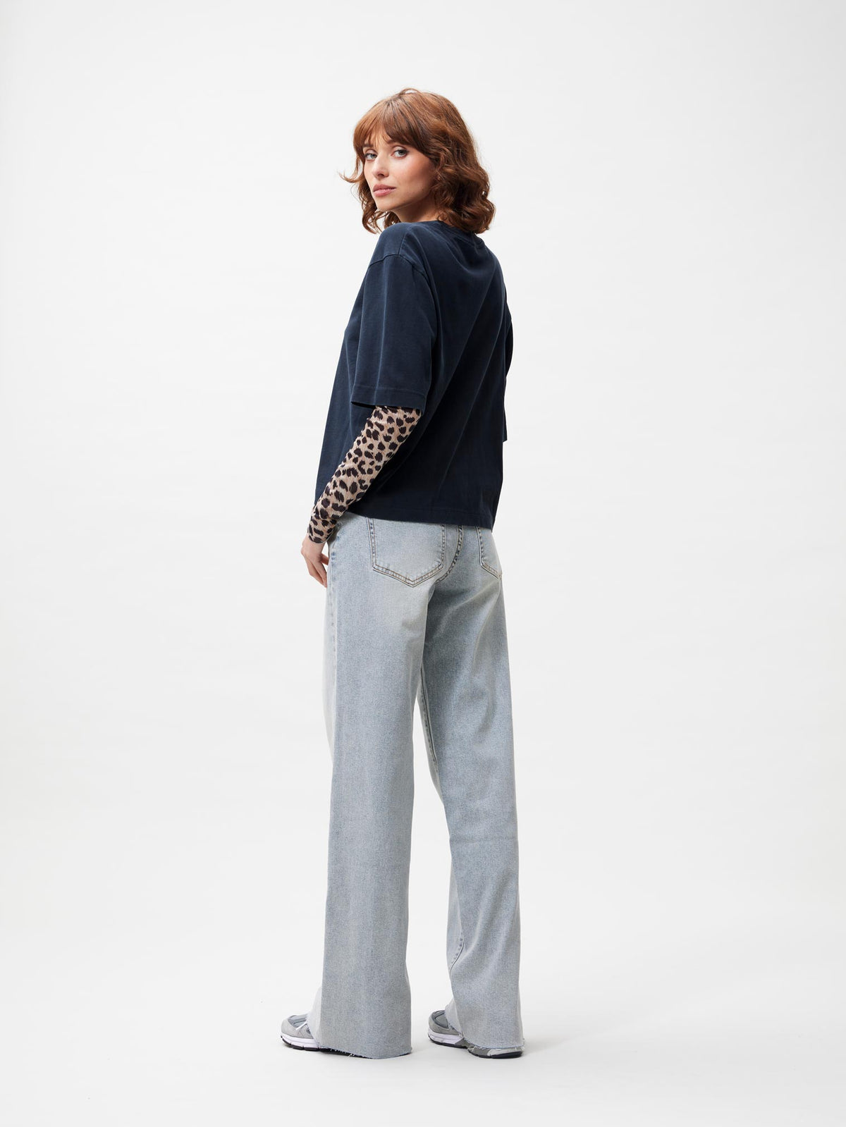 T-shirt Loose Fit With Mesh Sleeves - Dark Grey Leopard