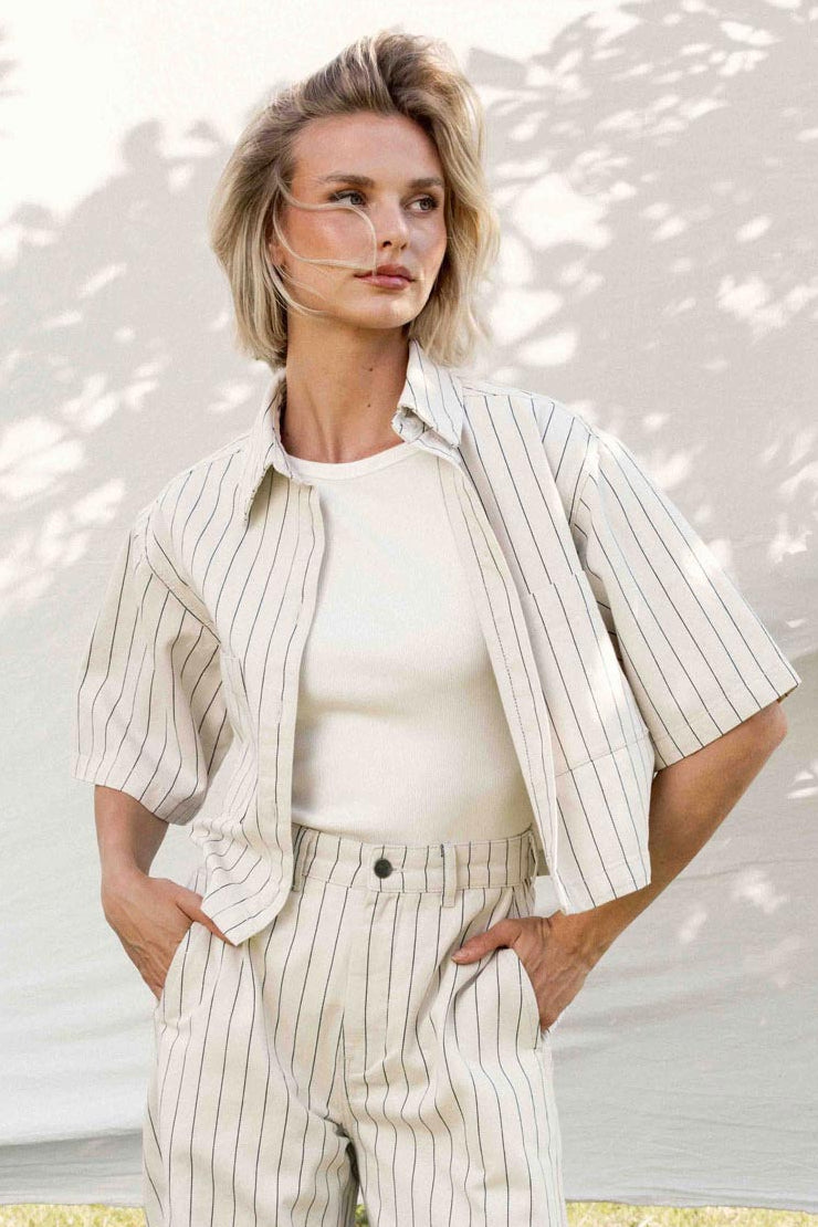 Blouse Striped Denim - ecru