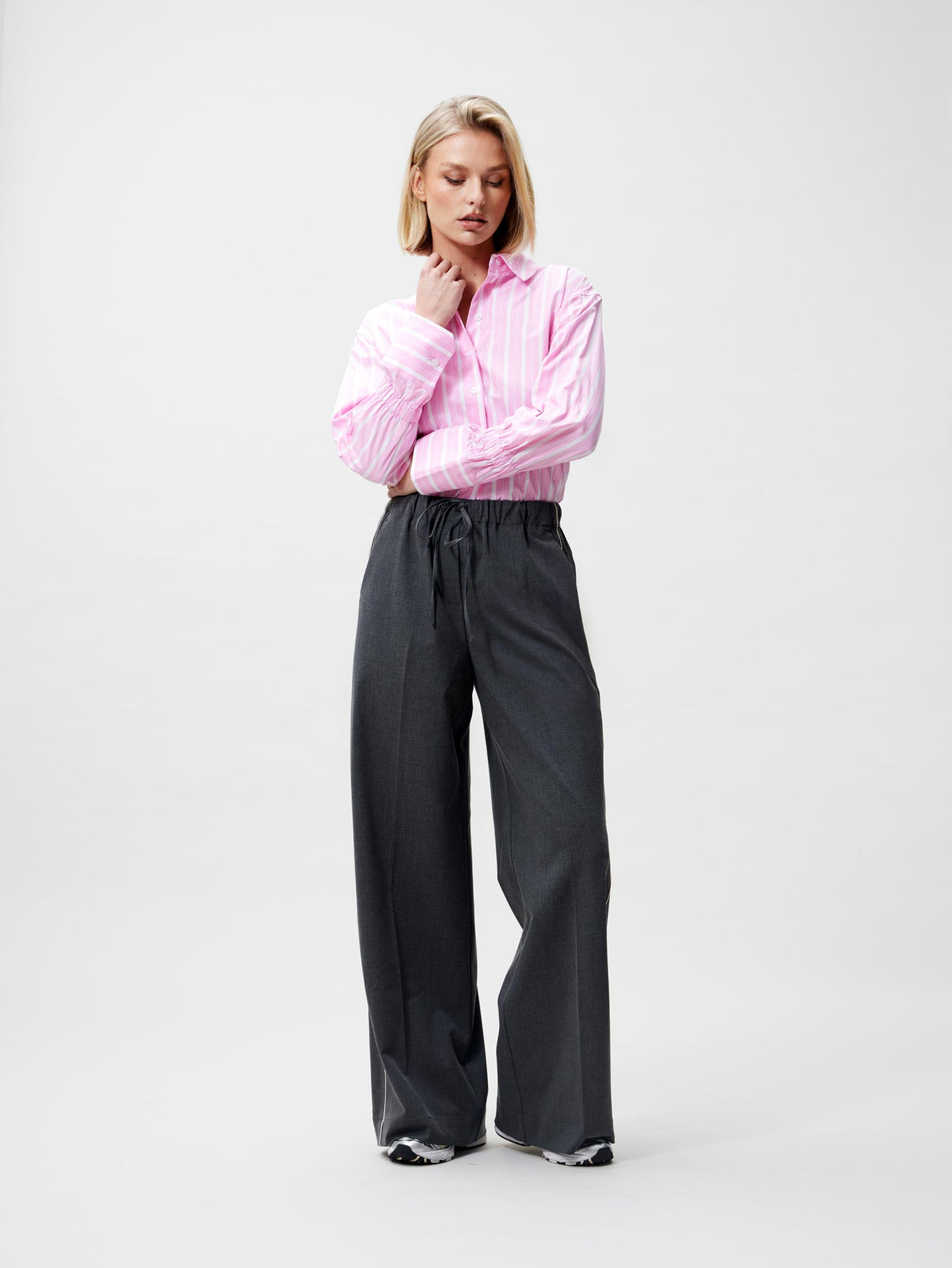 Broek Jogger Trousers With Piping - dark grey melange