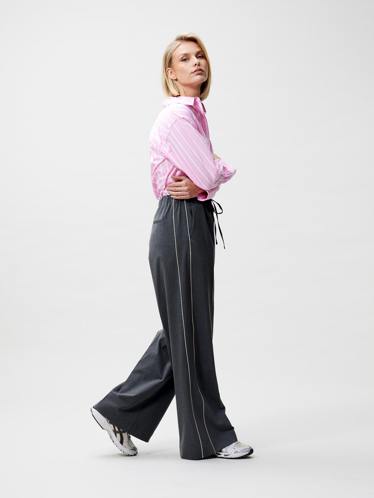 Broek Jogger Trousers With Piping - dark grey melange