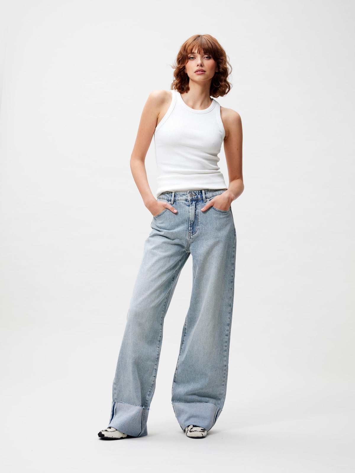 Jeans Loose Fit With Fold - Light Blue