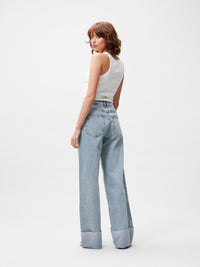 Jeans Loose Fit With Fold - Light Blue