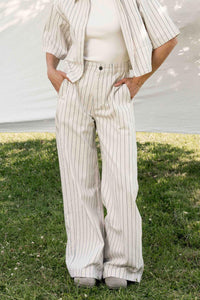 Jeans Wide Leg Striped - Ecru