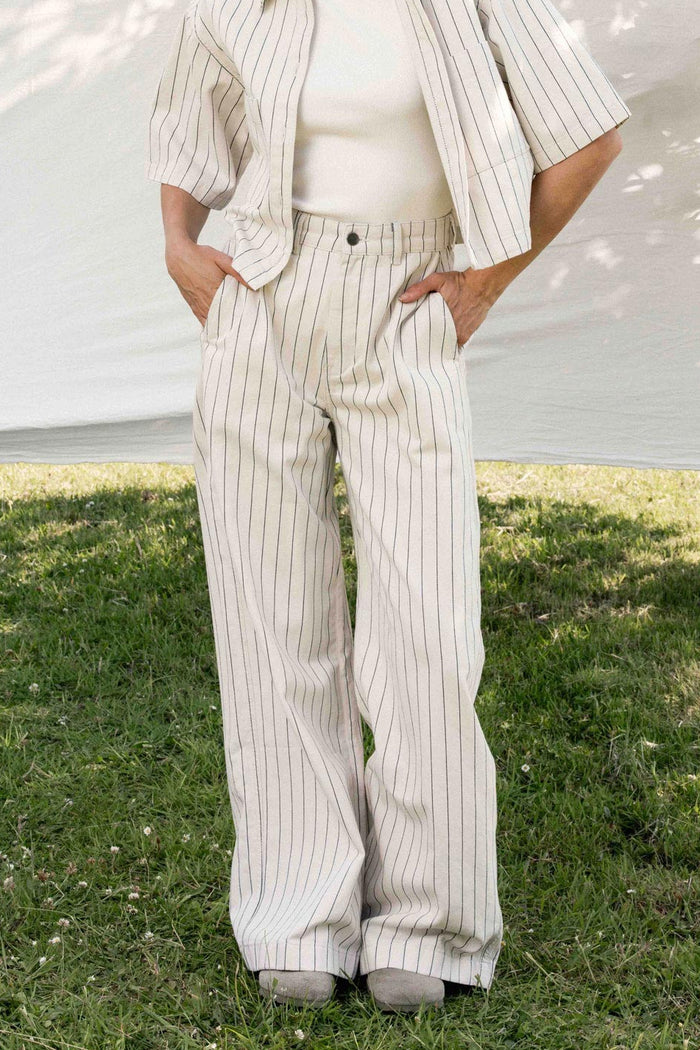 Jeans Wide Leg Striped - Ecru