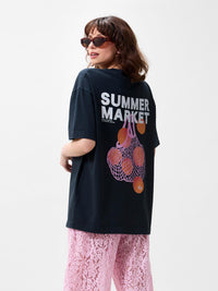 T-shirt oversized graphic - dark grey 'summer market'