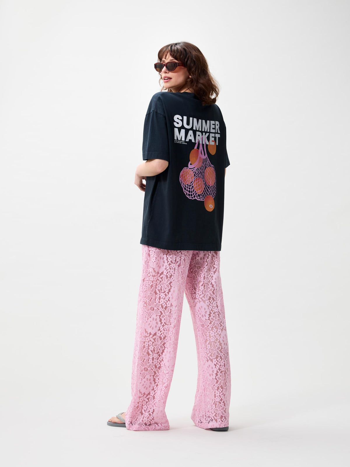 T-shirt oversized graphic - dark grey 'summer market'