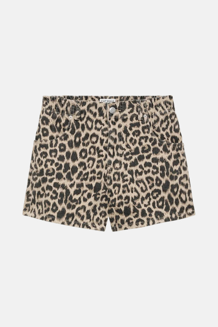 Short leopard with elastic waistband - grey morn