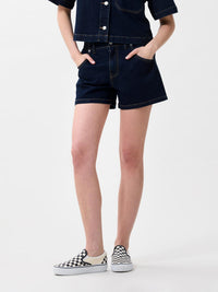 Short denim with elasticated waistband - dark blue