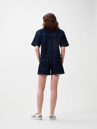 Short denim with elasticated waistband - dark blue