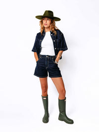 Short denim with elasticated waistband - dark blue