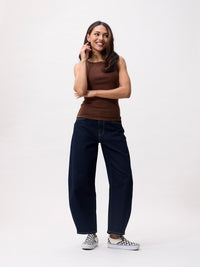 Jeans Cropped Barrel Fit - dark blue