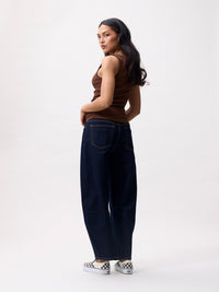 Jeans Cropped Barrel Fit - dark blue