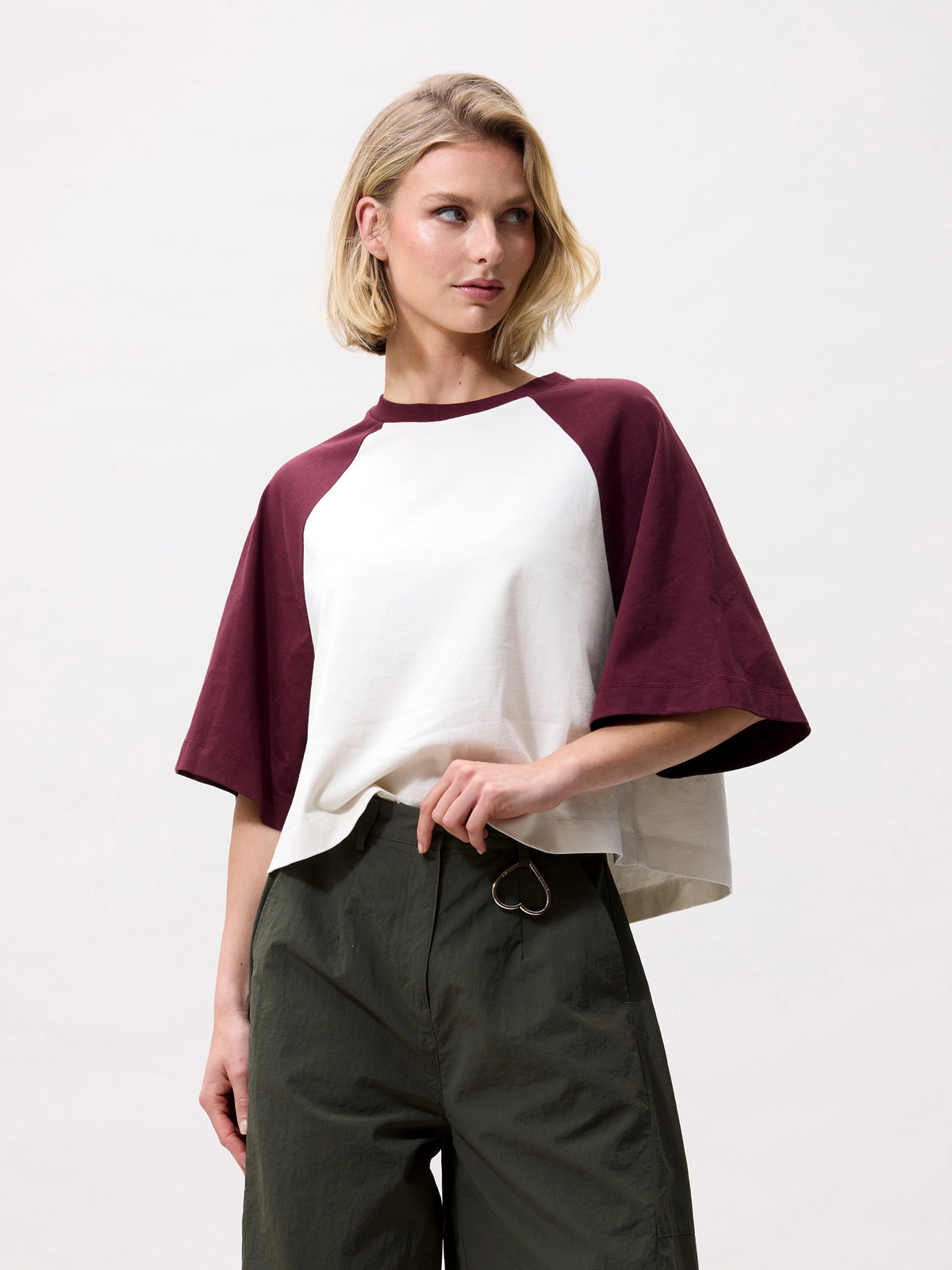 T-shirt Baseball Contrast - merlot