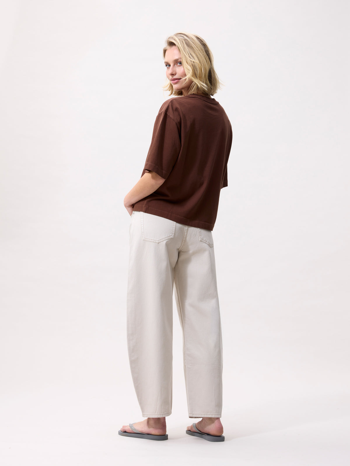 Jeans Cropped Barrel Fit - cream