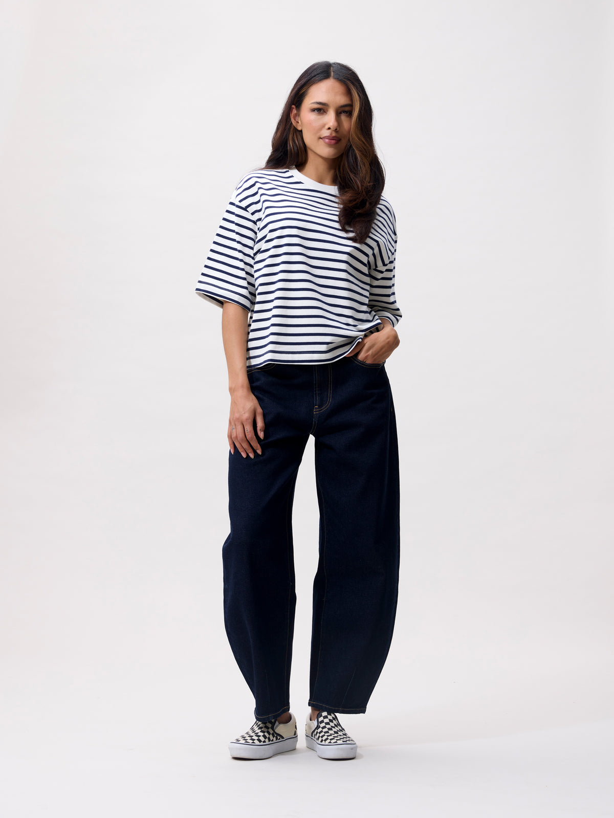 Jeans Cropped Barrel Fit - dark blue