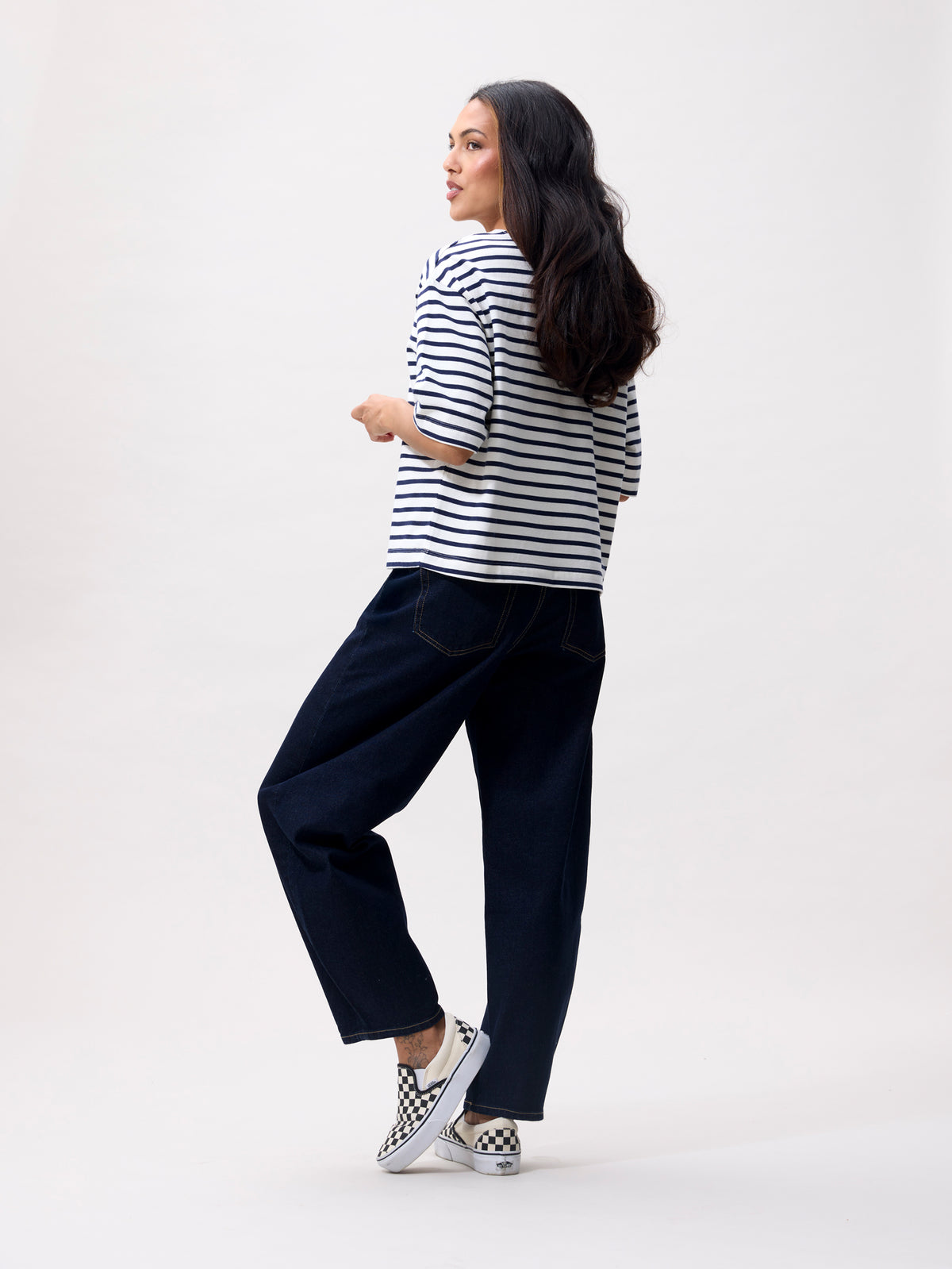 Jeans Cropped Barrel Fit - dark blue