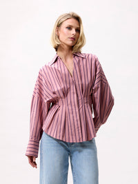 Blouse With Waist Pleats - pink sky