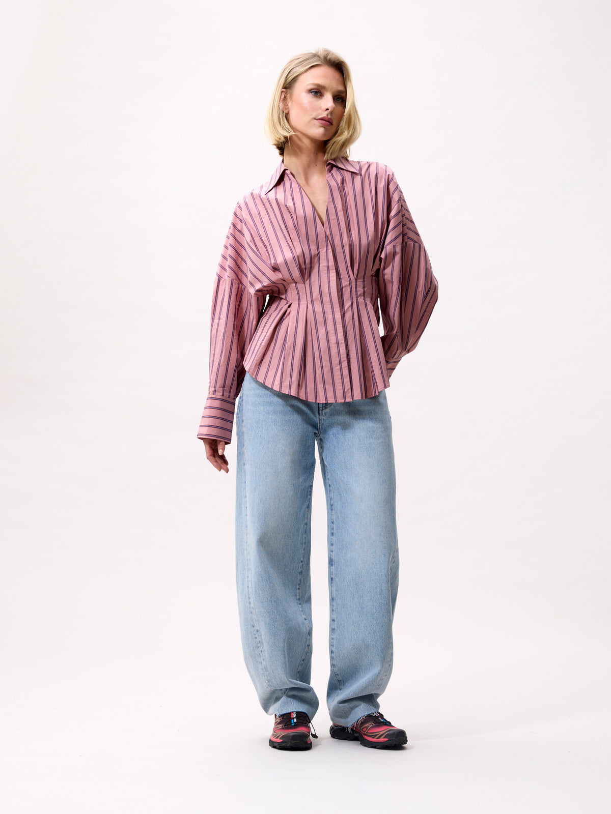 Blouse With Waist Pleats - pink sky