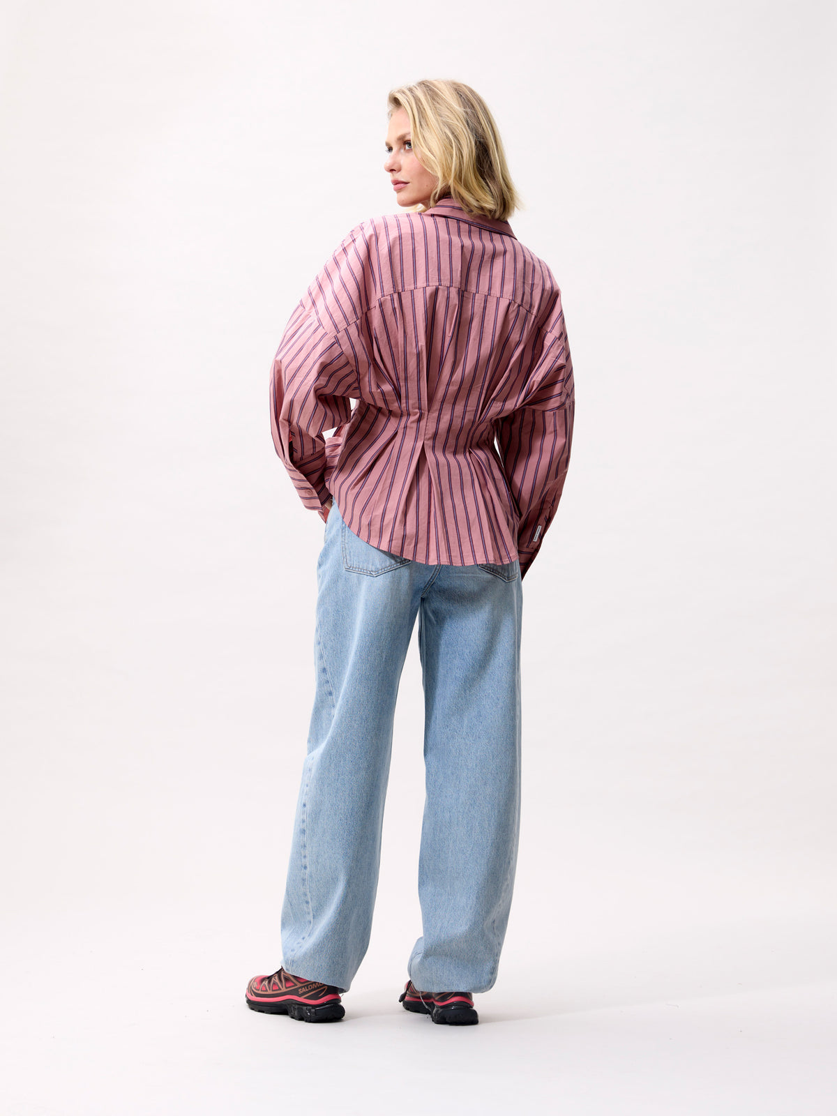 Blouse With Waist Pleats - pink sky