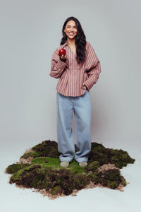 Blouse With Waist Pleats - pink sky