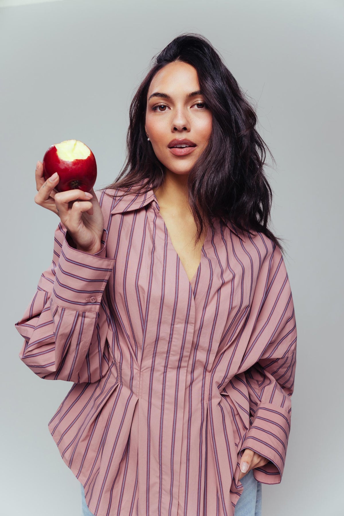 Blouse With Waist Pleats - pink sky