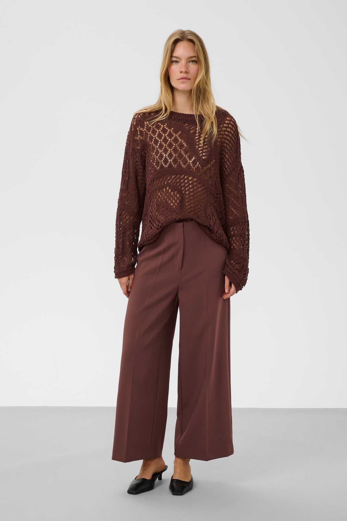 Broek Corinne Wide Cropped - Brown Stone