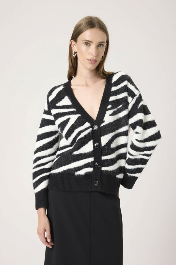 Sorea Cardigan - Black & White Animal