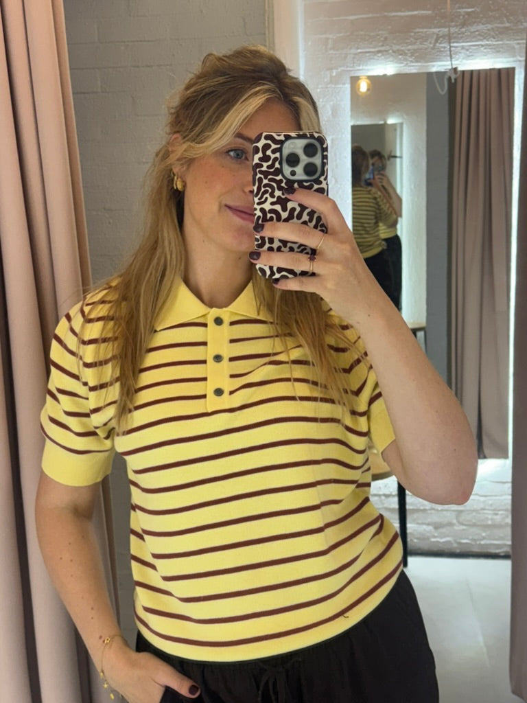 Polo Aduna Knit - stripe yellow rust