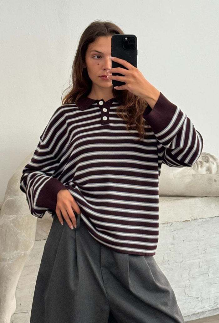 Trui Adanne Polo - stripe bordeaux/blue