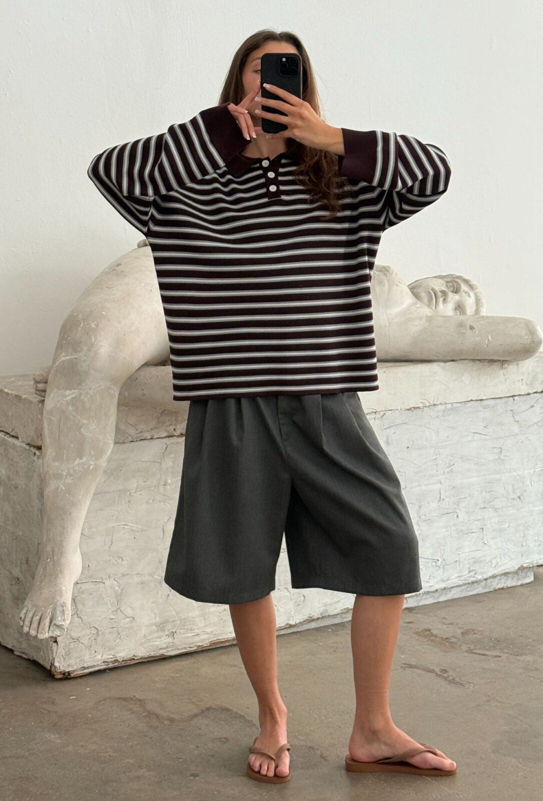 Trui Adanne Polo - stripe bordeaux/blue