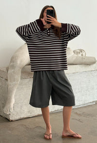 Trui Adanne Polo - stripe bordeaux/blue