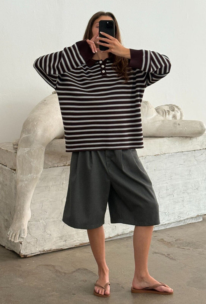 Trui Adanne Polo - stripe bordeaux/blue