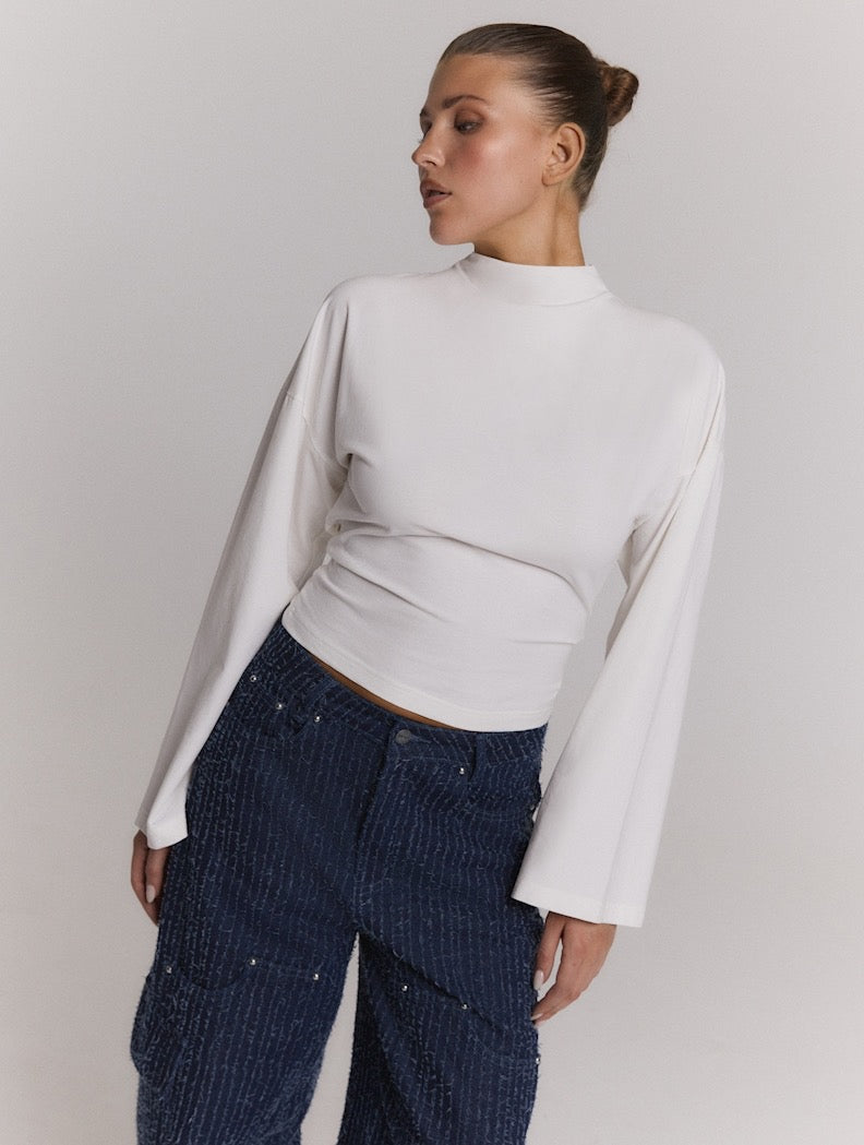 Shirt Knitted Longsleeve Detail Back Feather - off white