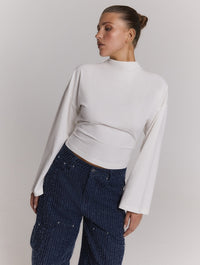 Shirt Knitted Longsleeve Detail Back Feather - off white