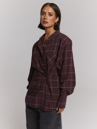 Blouse Check Shoulder Pads Naro - check
