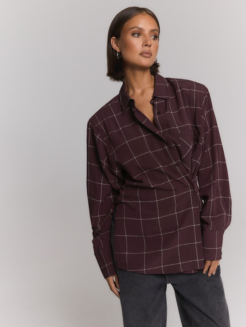 Blouse Check Shoulder Pads Naro - check