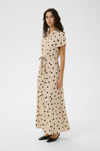 jurk Arjana Maxi - oatmeal wit black dots