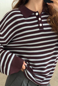 Trui Adanne Polo - stripe bordeaux/blue
