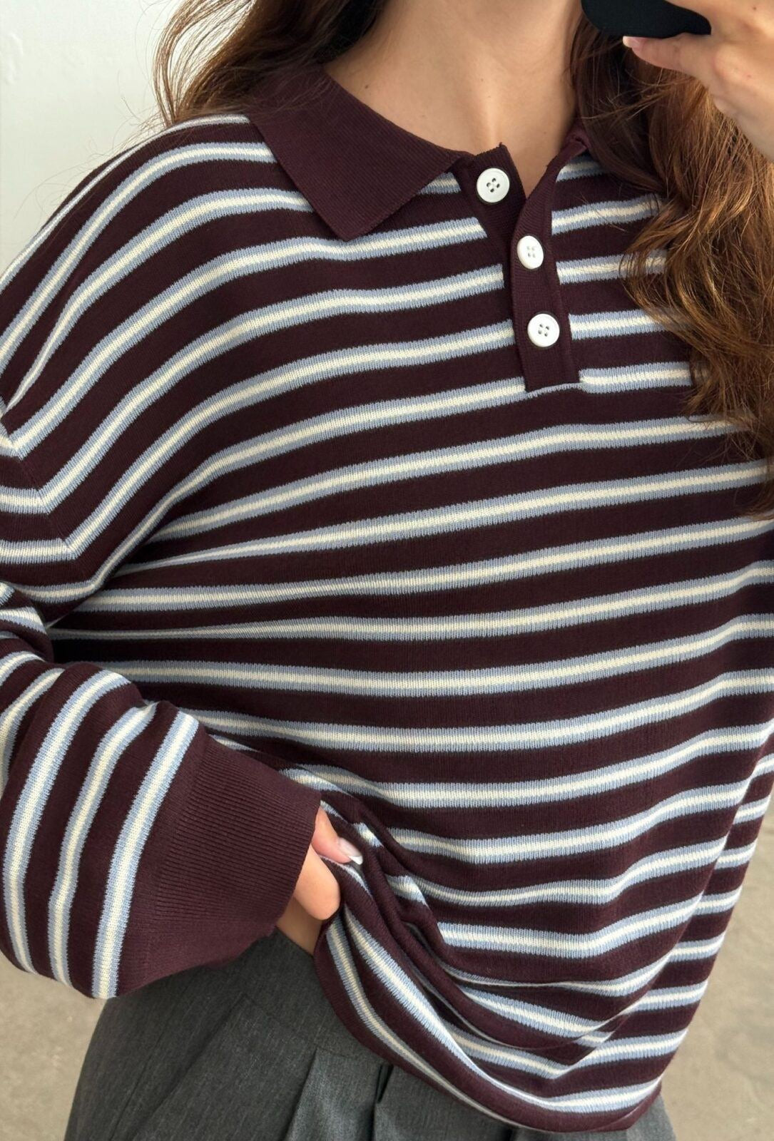 Trui Adanne Polo - stripe bordeaux/blue