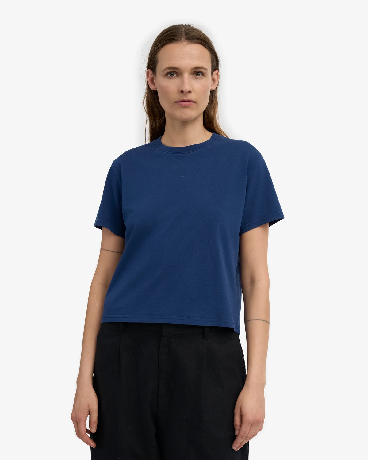 T-shirt Organic Boxy Crop - marine blue