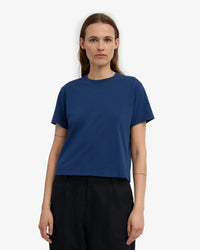 T-shirt Organic Boxy Crop - marine blue